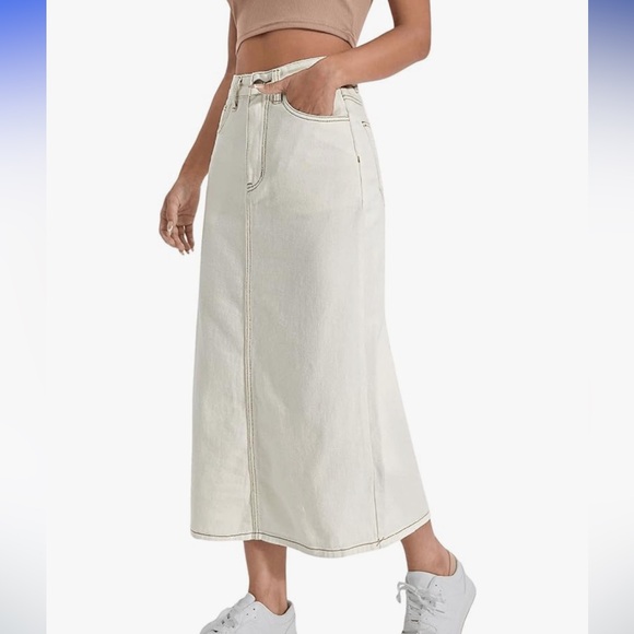 SweatyRocks Amazon SHEIN denim maxi midi skirt high waist pockets Large cream - Picture 3 of 10